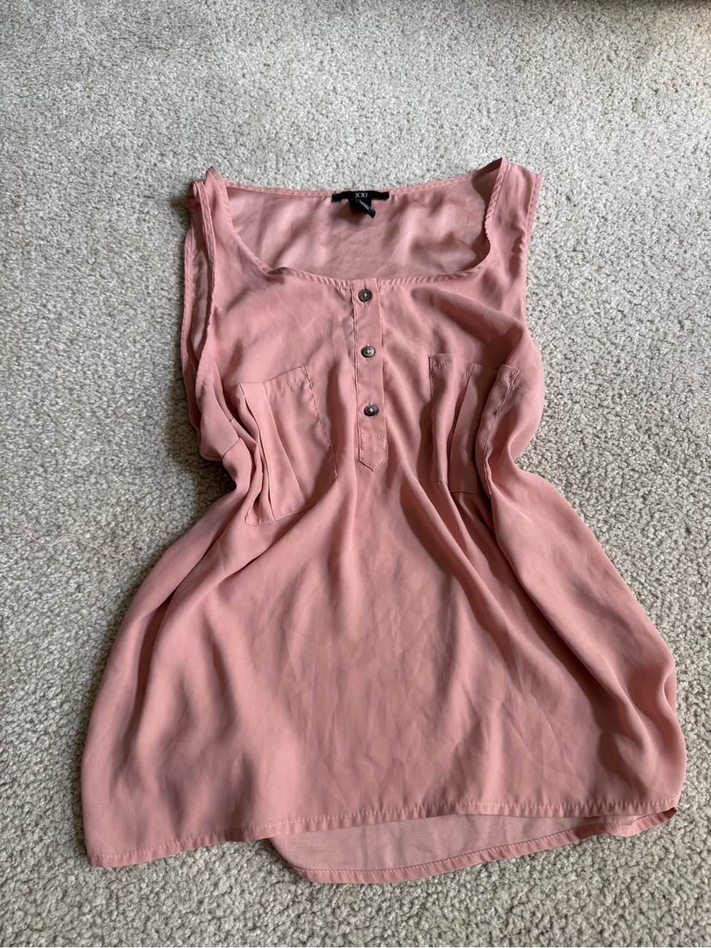 Vintage xxi casual 2000s y2k Blush Pink Sleeveless Henley Blouse